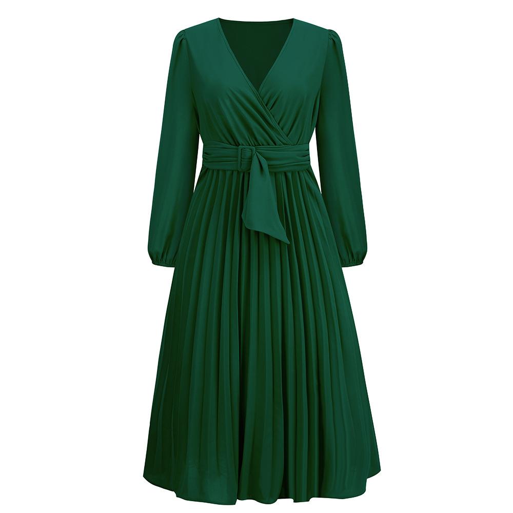 Wholesale Casual Clothing Dress Autumn And Winter Women Ladies Elegant Long Sleeve Drawstring Dress Evening Dress