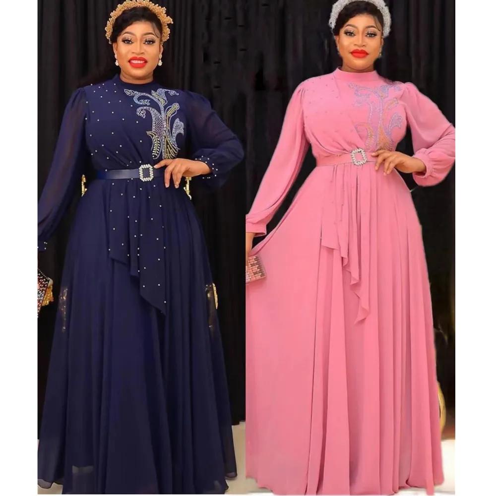 African Dress Long Dress African Costume Elegant Kaftan Muslim Chiffon Maxi Dress 2023 Plus Size Ladies Dinner