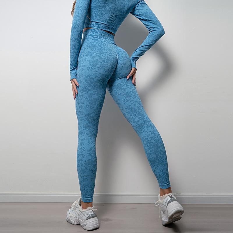 2pcs Seamless Women Yoga Suit Workout Sportswear Aerobics Fitness High Waist Leggings Long Sleeve Crop Top Sports Suit