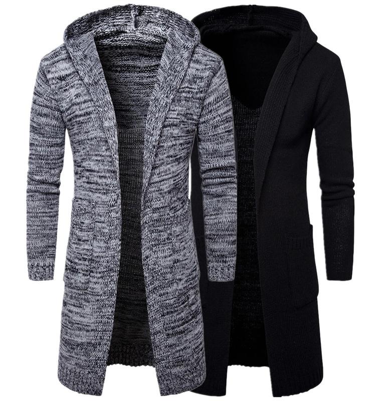 New Wholesale Knitted Fashion Men's Long Sleeve Sweater Coat Autumn And Winter Long Cardigan Hoodie Sweater