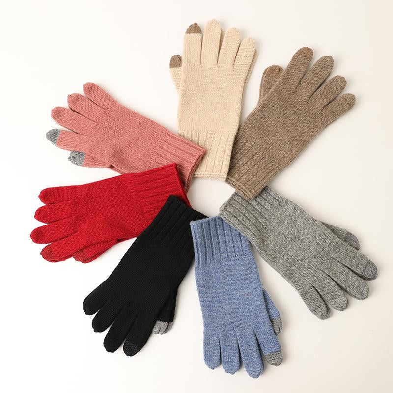 Custom Knitted Cashmere Gloves Factory Wholesale Winter Plain Touch Screen Warm Men's Full Finger Gloves