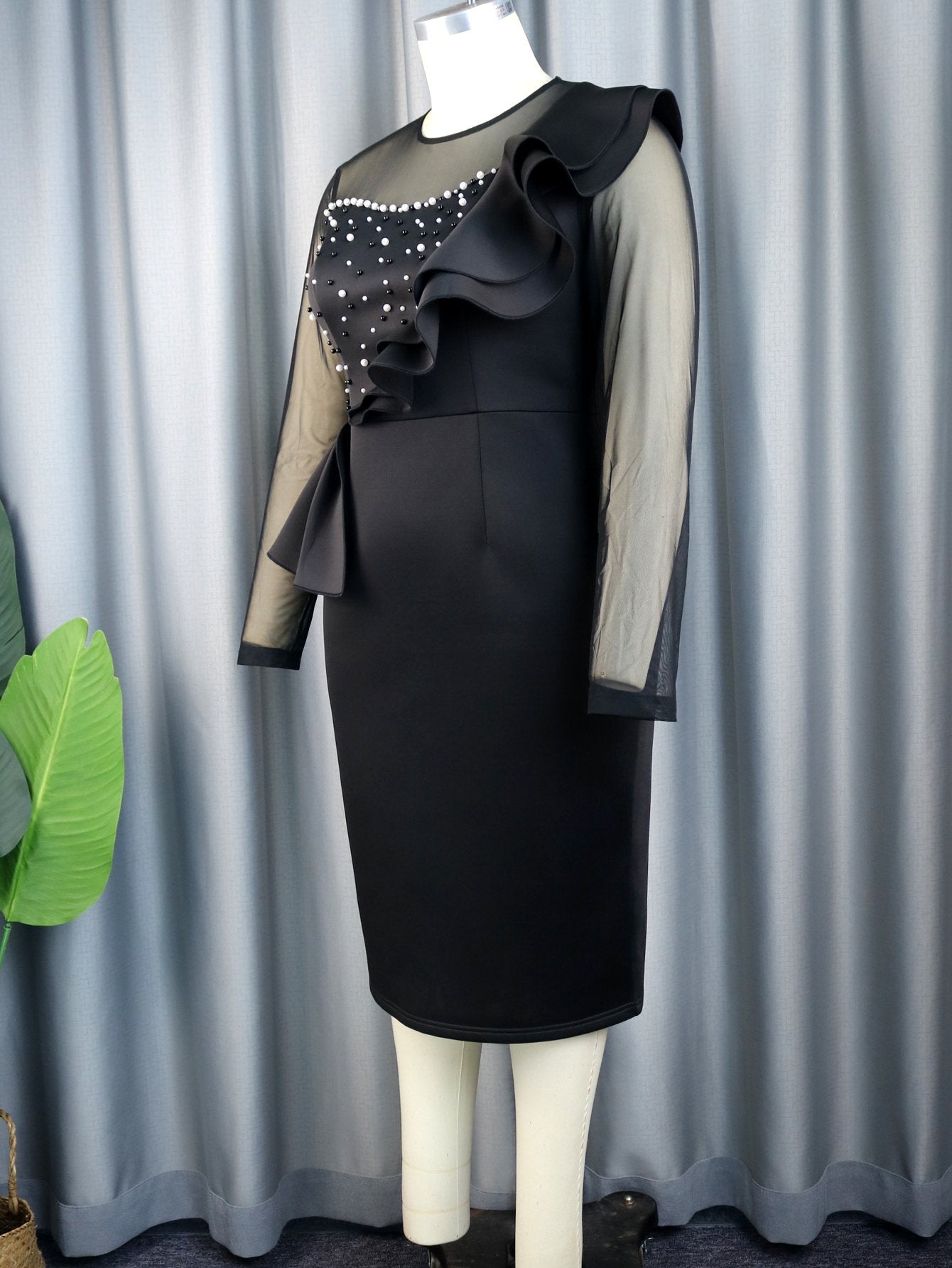Full Sleeve Autumn White Bead Classic Ruffled Plus Size Women's Clothing