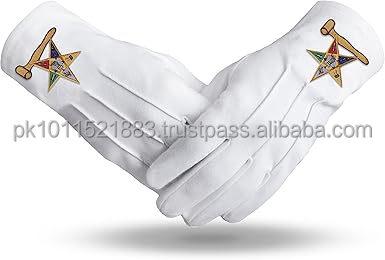Worthy Matron OES Gloves-pure White Cotton With Golden Mallet Masonic White Cotton Gloves