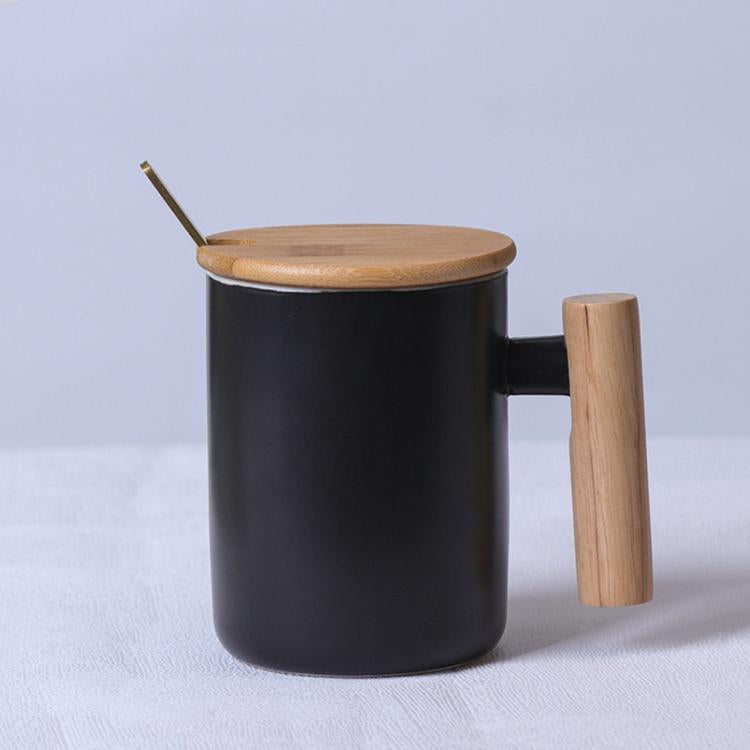 Hot Sale Gift Porcelain Cup, Bamboo Lid Ceramic Cup With Lid And Spoon, Wooden Handle Ceramic Coffee Cup
