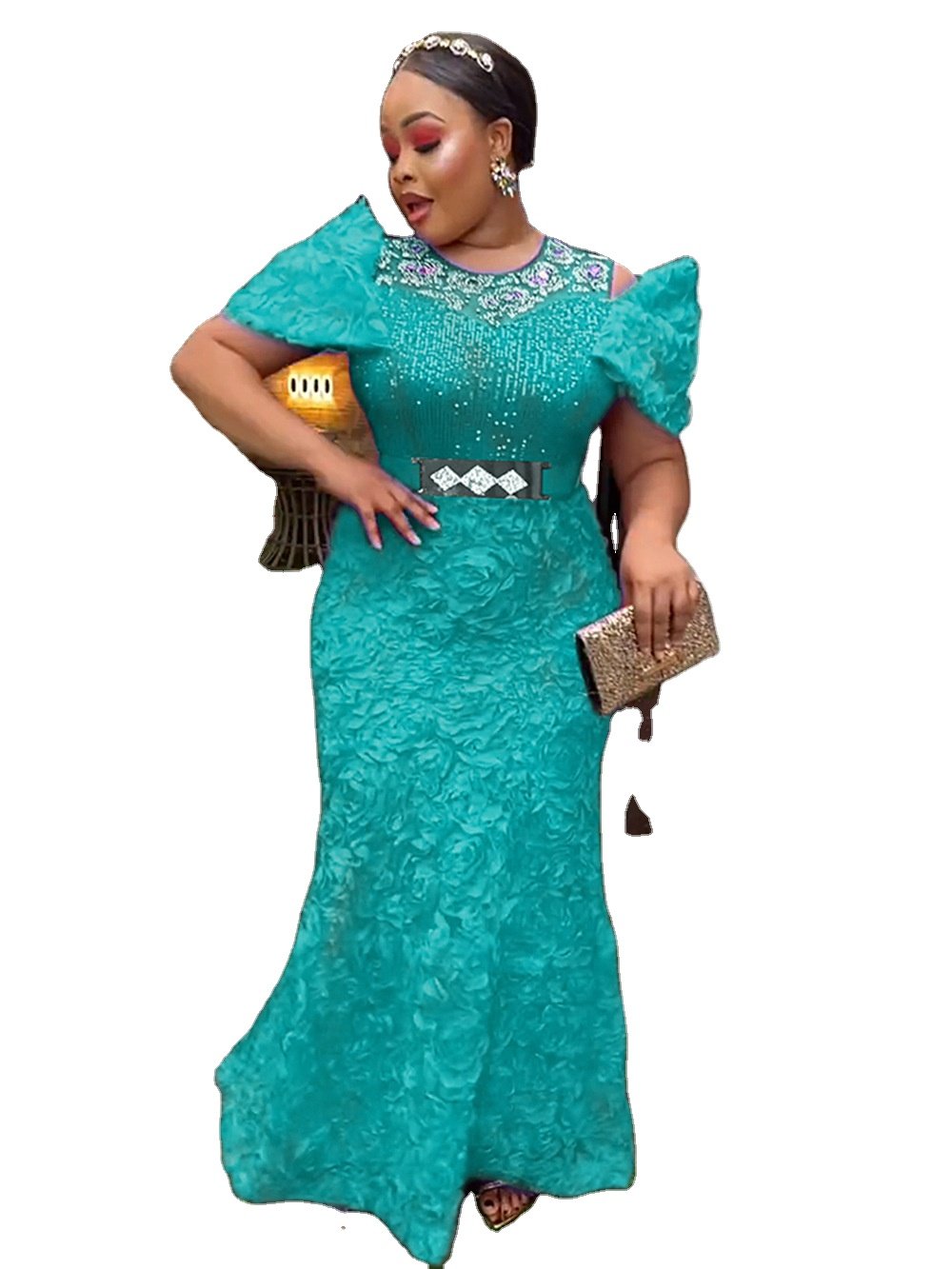 2024 African Clothing Plus Size Women's Evening Dress African Luxury Sequins Elegant Wedding Party Long Dress Ankara Clothing