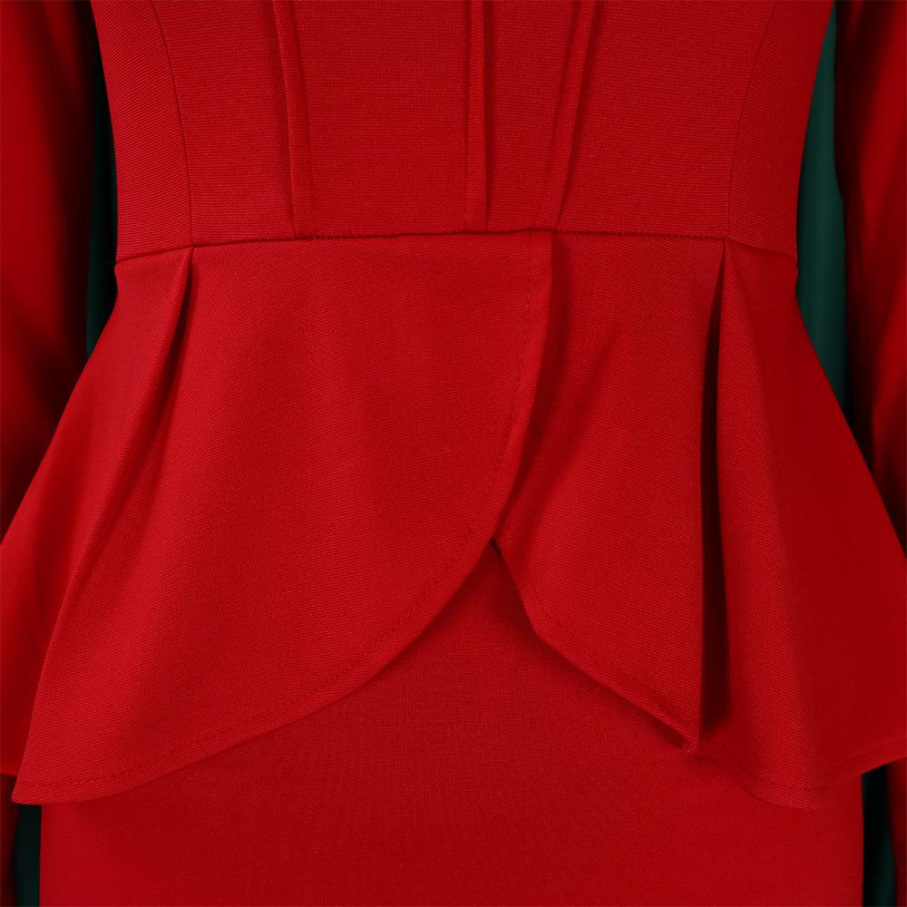 D444 Latest Design Autumn Dress Women Casual Long Sleeve Elegant Ruffled Ladies Office Dress Women Formal Work Career Dress