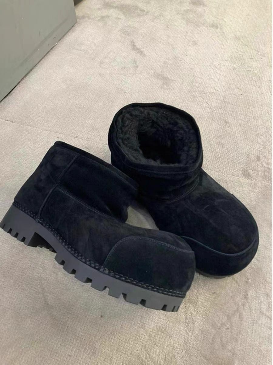 New Winter Big Head Snow Boots Thick Solid Color Bottom High Bucket Bread Shoes Women's Heightened Warm Cotton Boots