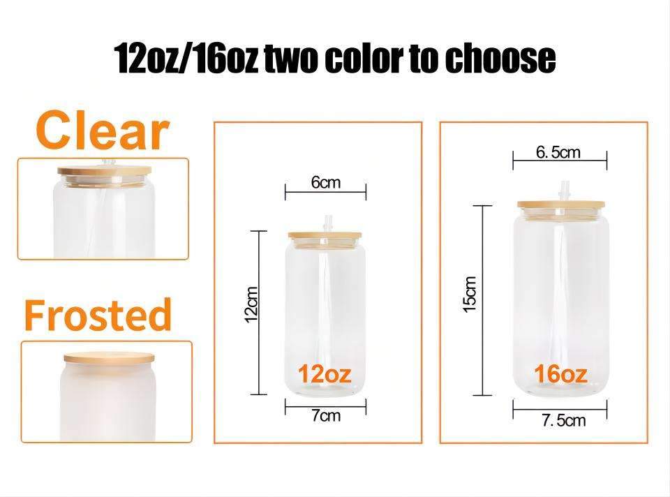 US Warehouse Stock 12 Oz 16 Oz Clear Frosted Sublimation Blank Glass Mason Can Beer Can Glass With Bamboo Lid And Straw