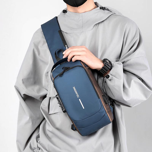 Fashion Anti-theft Men's Chest Bag Waterproof USB Charging Multi-function Shoulder Bag With Anti-theft Lock Universal PU Leather