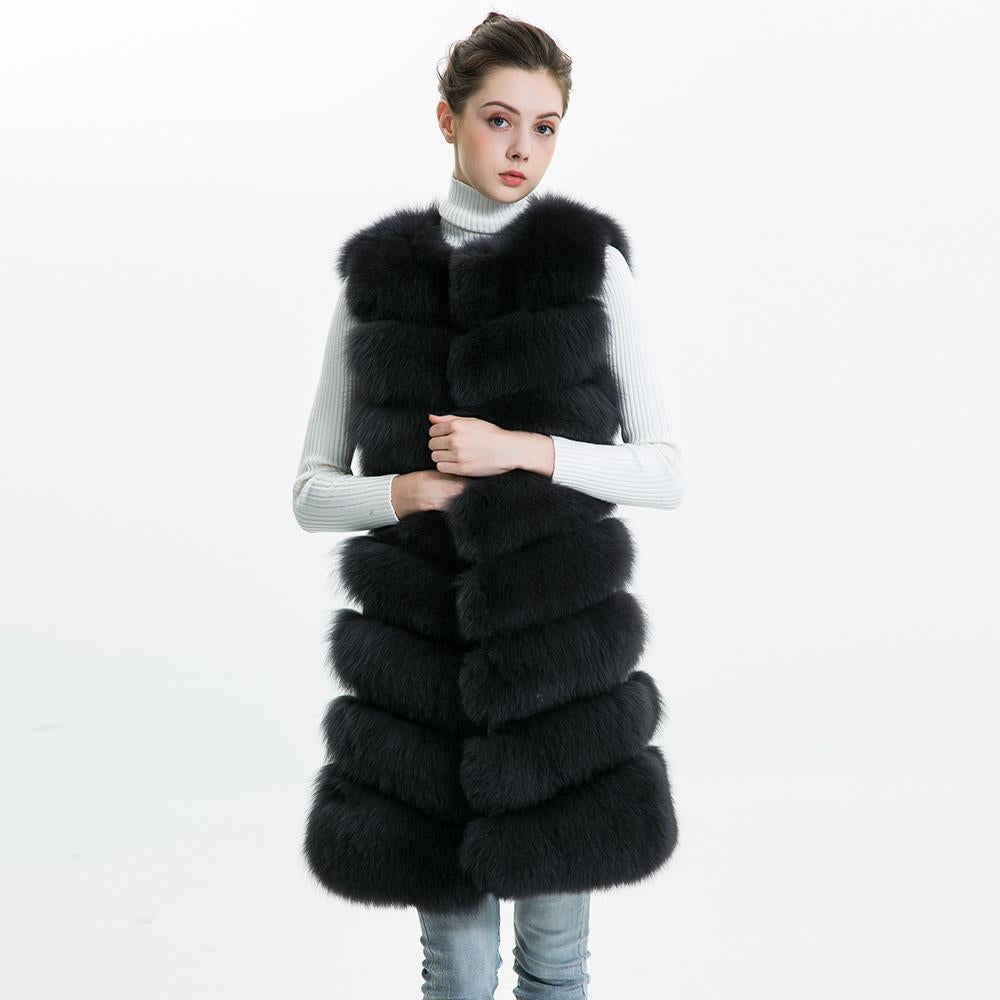 Factory Wholesale Women Genuine Goods Fox Fur Gilet OEM Service Winter Long Natural Fox Fur Vest For Girls