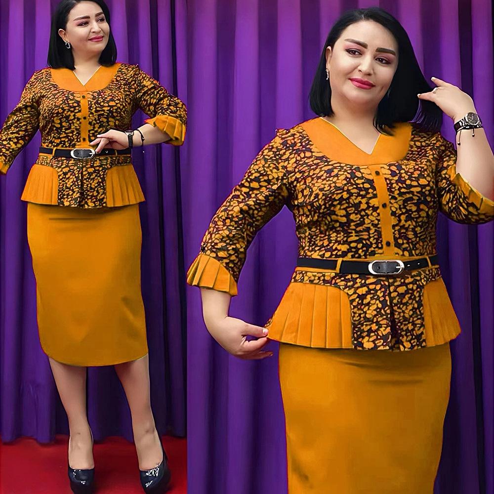 Mediocre Printed Floral OL Office Dress African New Fashion Style Super Elegant Plus Size Women's Clothing K0358