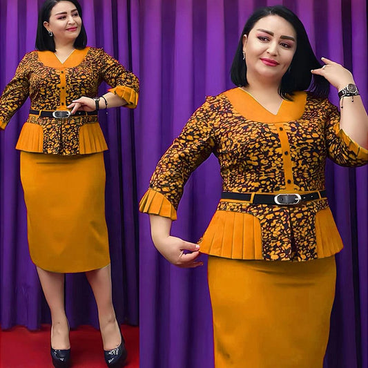 Mediocre Printed Floral OL Office Dress African New Fashion Style Super Elegant Plus Size Women's Clothing K0358