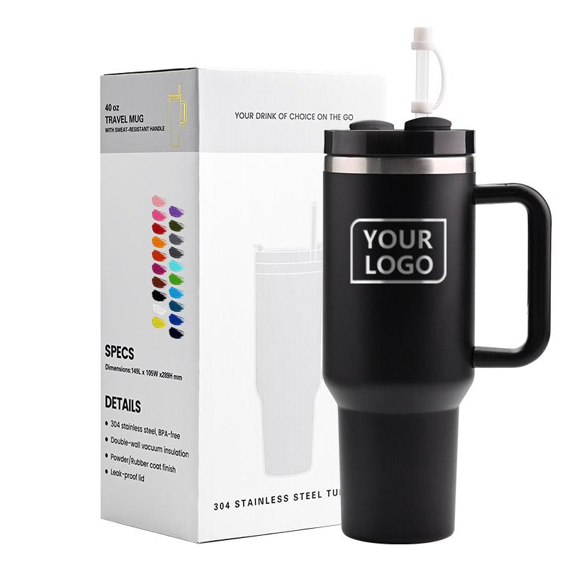 Custom Logo H2.0 40 Oz 30 Oz Double Wall Stainless Steel Travel Coffee Mug Thermos 40 Oz Tumbler With Handle And Straw