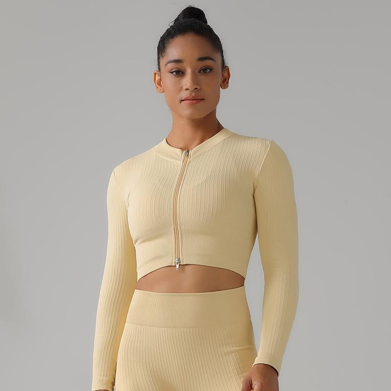 High Quality Rib Zipper 6-piece Set Active Wear Fitness Seamless Yoga Suit Sports Bra Leggings Women's Fitness Suit