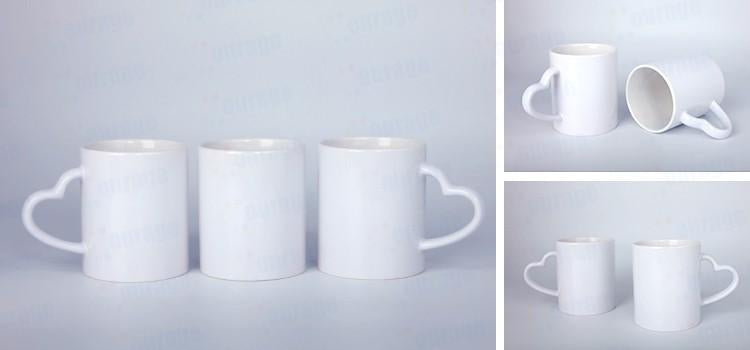 Hot Sale White Mug Blank Coated Coffee Cup Sublimation Blank 11 Oz Ceramic Custom Logo Heart Handle Mug