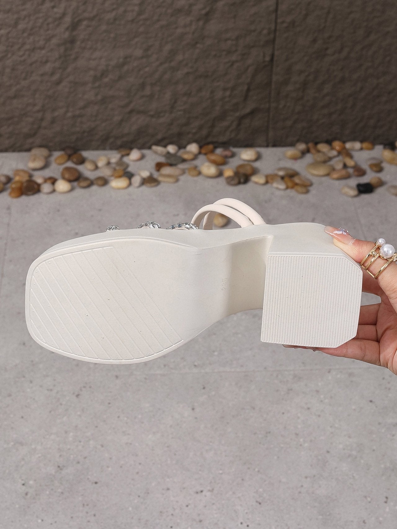 Women's Casual Fashion Rhinestone Decorative Platform Hollow Ankle Strap High Heels Women's Shoes