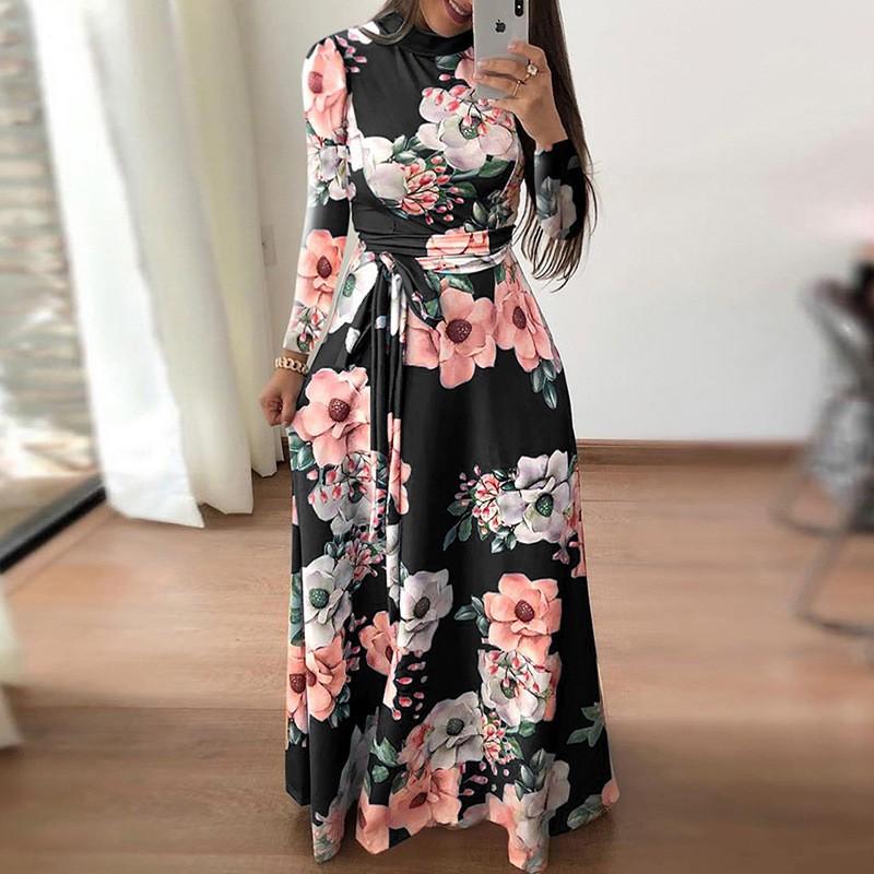 Modern Fashion Women Clothing Women Flower Print Long Dress