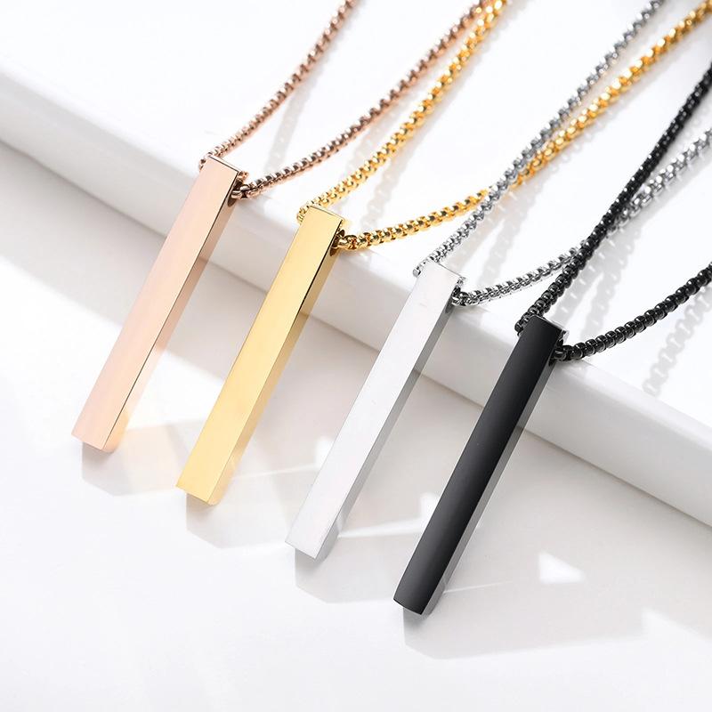 Stainless Steel Plain Vertical Rod Pendant Necklace Hot Sale Custom Carved Blank Rod Pendant Necklace