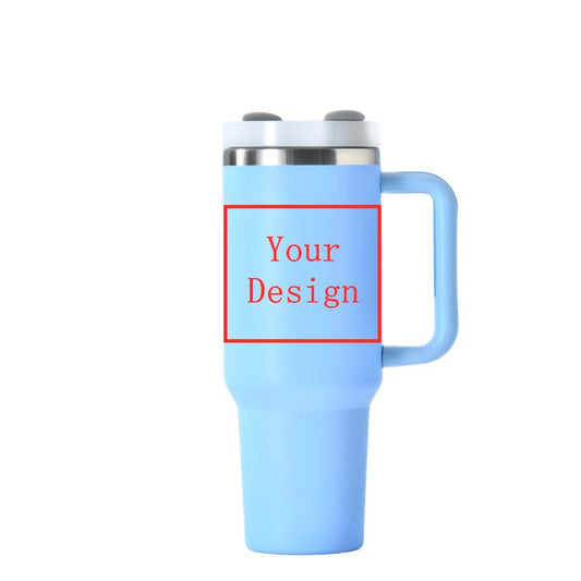 Custom 40 Oz Tumbler Reusable Stainless Steel Insulated Water Bottle 40 Oz Coffee Cup Travel Car Cup With Handle Straw Cover