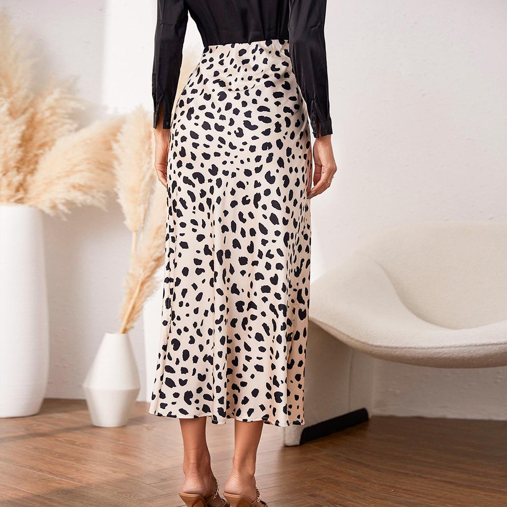 Wholesale Women Style High Waist Long Dress Leopard Print Satin Dress Women Dress Office