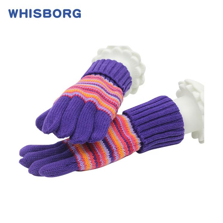 Warm Knitted Cute OEM Winter Baby Striped Girls Blue Children Cotton Gloves