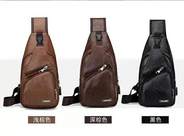 New Korean Style Fashionable Charging Men's Chest Bag Outdoor PU Leather Shoulder Briefcase Leather Sling Bag