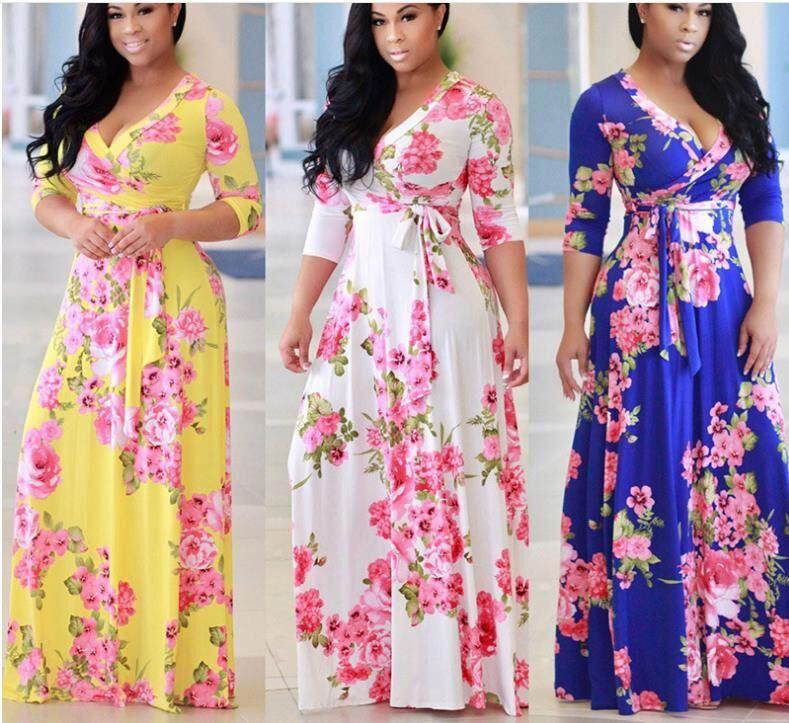 Women's S-5XL Plus Size Printed Long Sleeve Dress Crossover V-Neck Dress Maxi Long Casual Dress