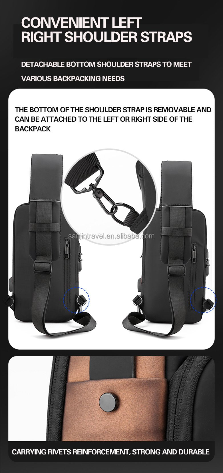 Fashion Anti-theft Men's Chest Bag Waterproof USB Charging Multi-function Shoulder Bag With Anti-theft Lock Universal PU Leather