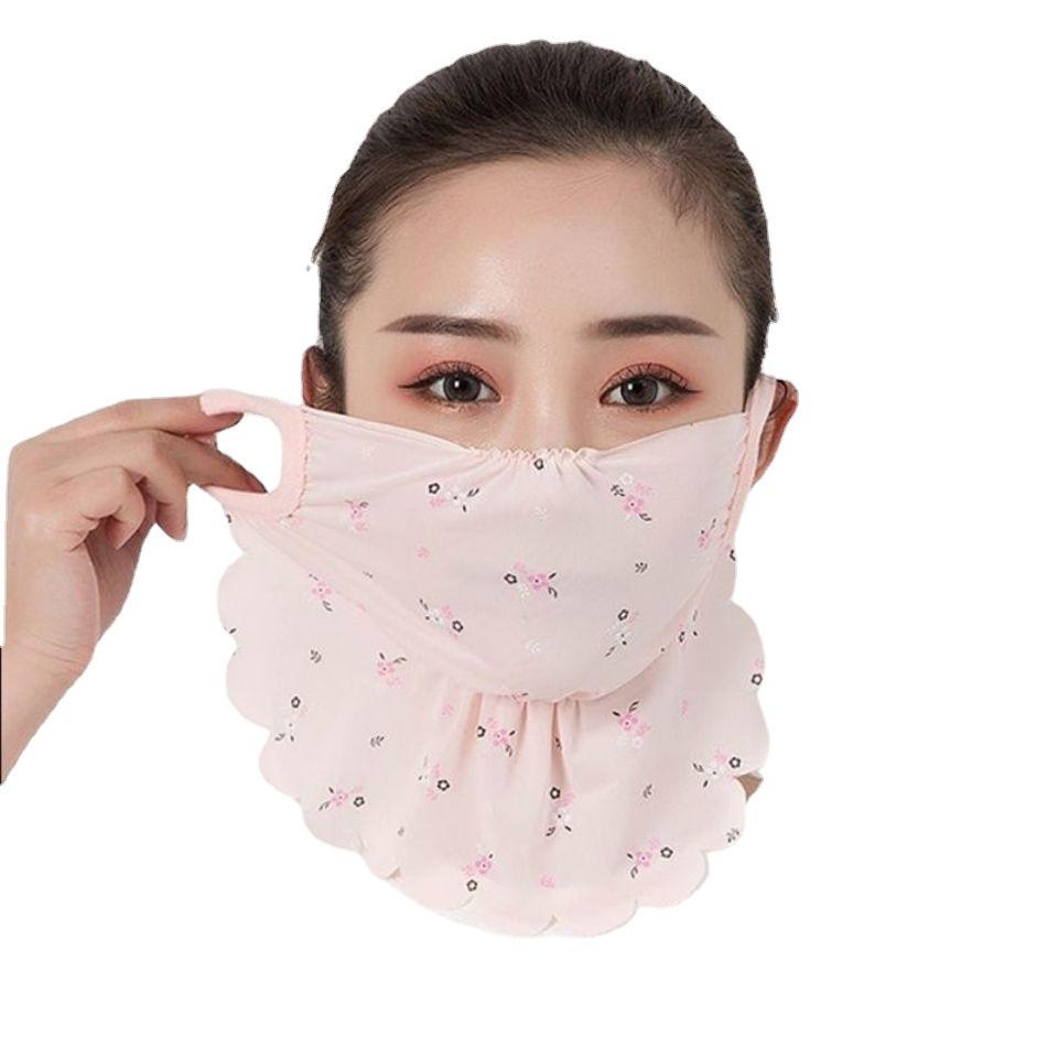 Hot Sale High Quality Flower Sunscreen Ice Silk Ear Hanging Veil Scarf Necessary For Women