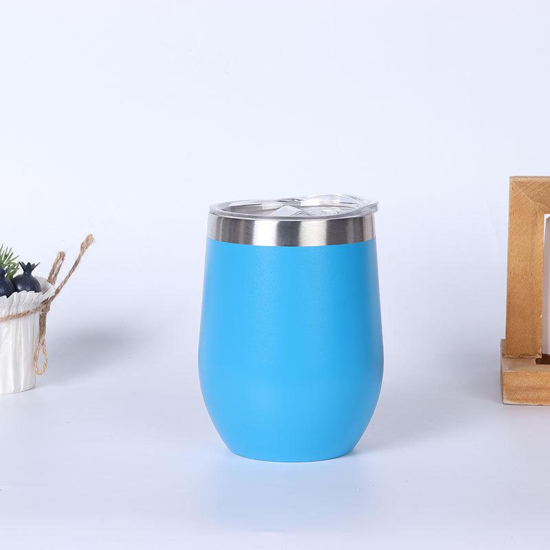 Custom Logo 12 Oz Travel Stainless Steel Insulated Powder Coated Sublimation Wine Egg Shaped Coffee Cup With Lid Wine Glass