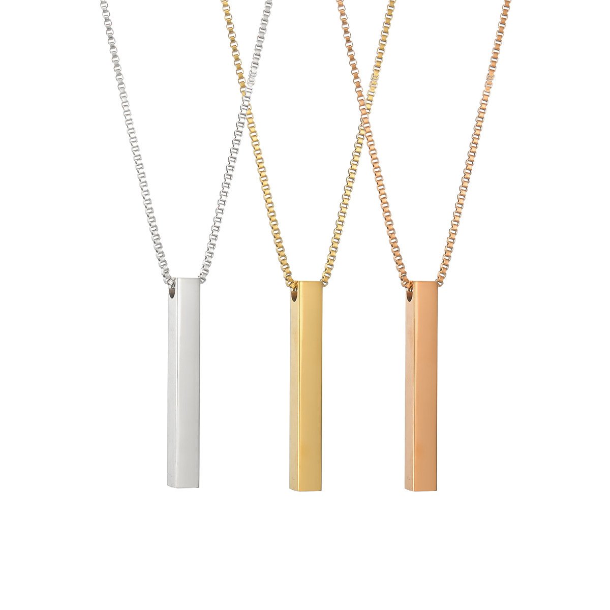 Stainless Steel Plain Vertical Rod Pendant Necklace Hot Sale Custom Carved Blank Rod Pendant Necklace