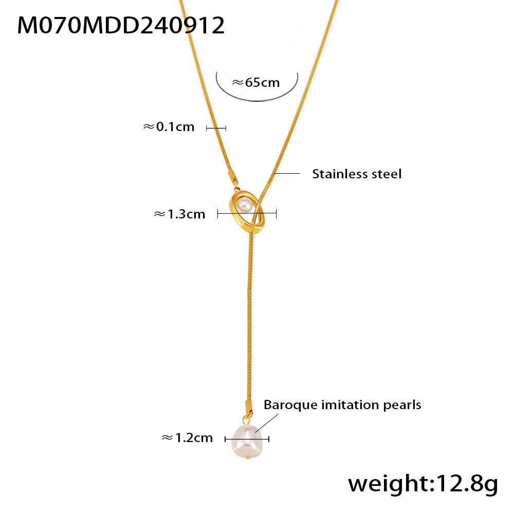 Stainless Steel Simple Long Tassel Pearl Initial Necklace Adjustable Chain Sweater Necklace Party Daily