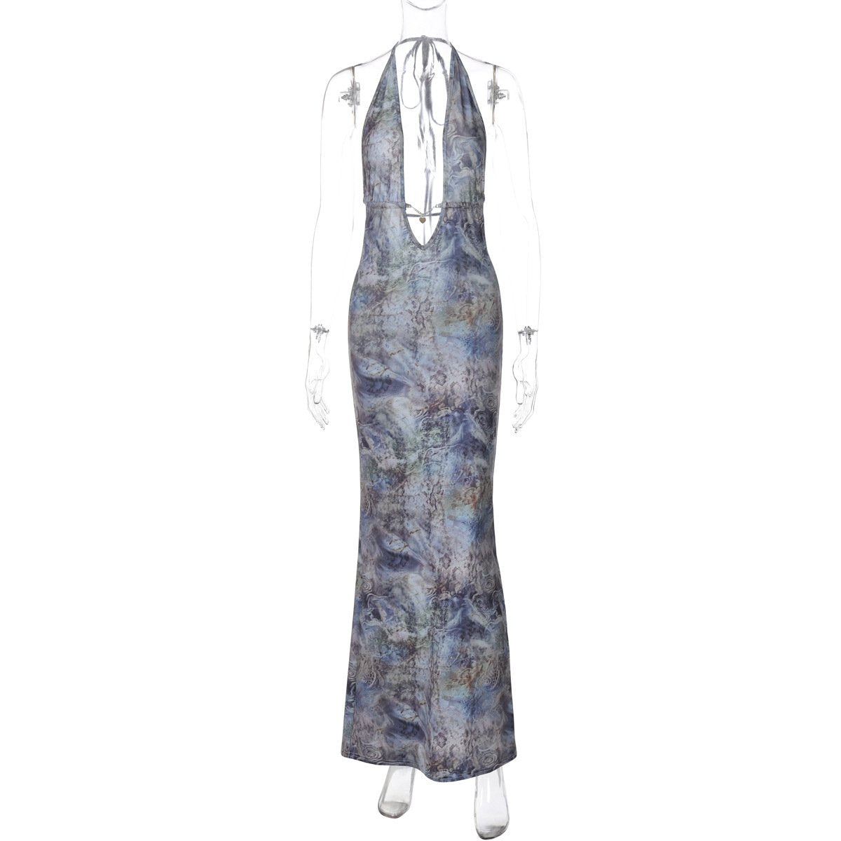 Fashion Women's 2025 Autumn New Fashion Printing Sexy Backless Slim Split Lace Dress Wholesale Maxi Dress