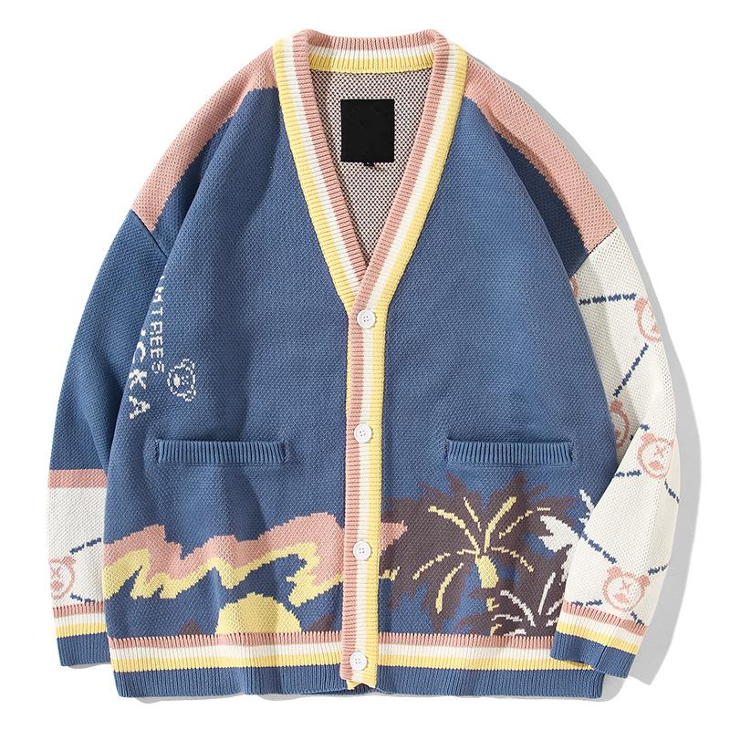 Nanteng Custom Winter Warm Casual Coat Knitted V-Neck Oversized Long Sleeve Wool Knitted Sweater Men's Cardigan Sweater