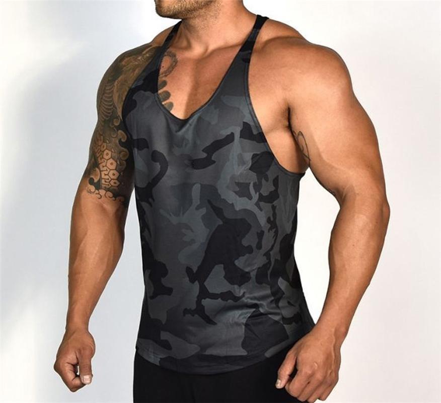 2019 Summer Men's Camouflage Sports Gym Vest Men's Muscle Sports Running Training Single Line Sleeveless Shirt Quick-drying Vest Sweatshirt