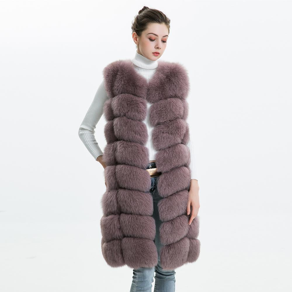Factory Wholesale Women Genuine Goods Fox Fur Gilet OEM Service Winter Long Natural Fox Fur Vest For Girls