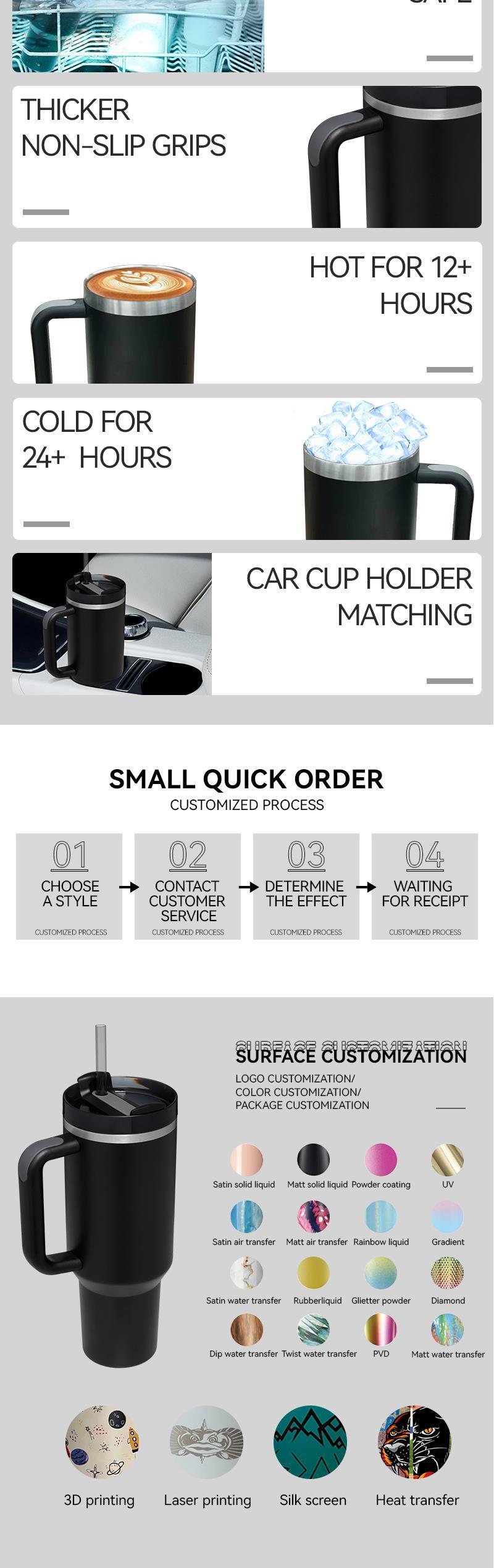 2025 Free Sample Travel Mug Stainless Steel Double Wall Vacuum Insulated Custom Coffee Cup 40 Oz Tumbler With Handle