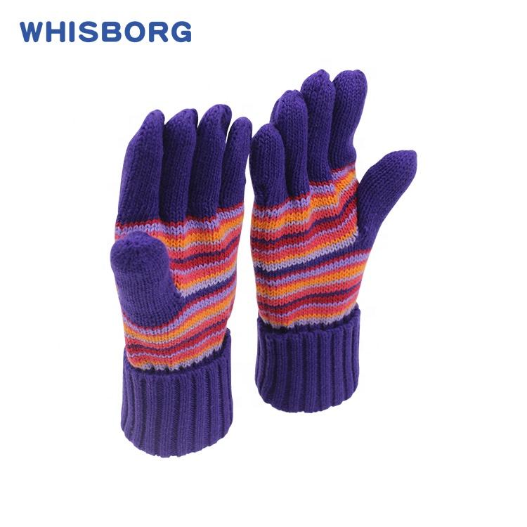 Warm Knitted Cute OEM Winter Baby Striped Girls Blue Children Cotton Gloves