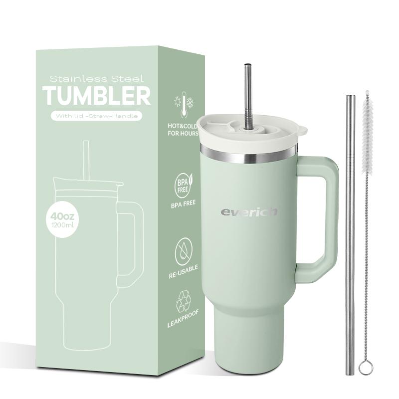 40 Oz Tumbler Double Wall 304 Stainless Steel Insulated Wide Mouth Car Tumbler Cup With New Handle And Straw Cover Vacuum Car Cup