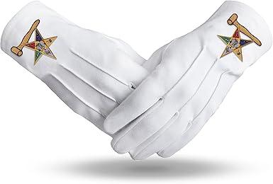 Worthy Matron OES Gloves-pure White Cotton With Golden Mallet Masonic White Cotton Gloves