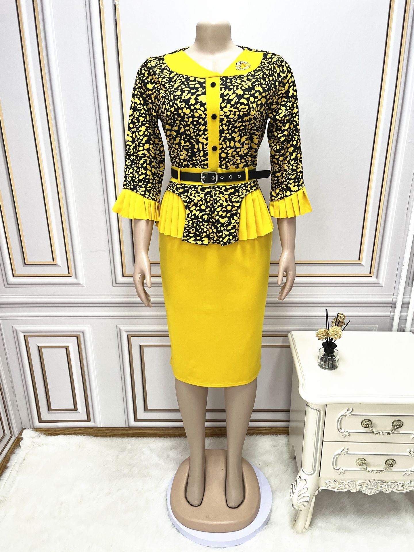 Mediocre Printed Floral OL Office Dress African New Fashion Style Super Elegant Plus Size Women's Clothing K0358