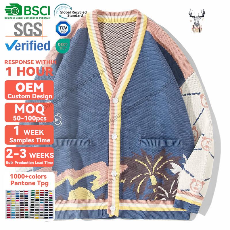 Nanteng Custom Winter Warm Casual Coat Knitted V-Neck Oversized Long Sleeve Wool Knitted Sweater Men's Cardigan Sweater