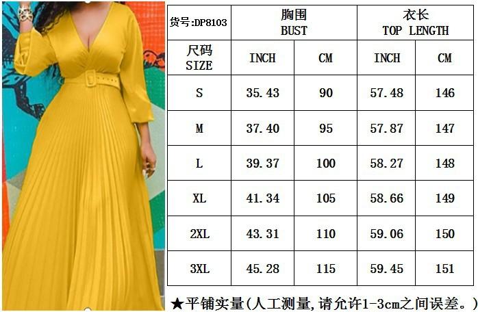 Fashion Women Evening Gown V-neck A Line High Waist Long Sleeve Pleated Maxi Weeding Dress Elegant