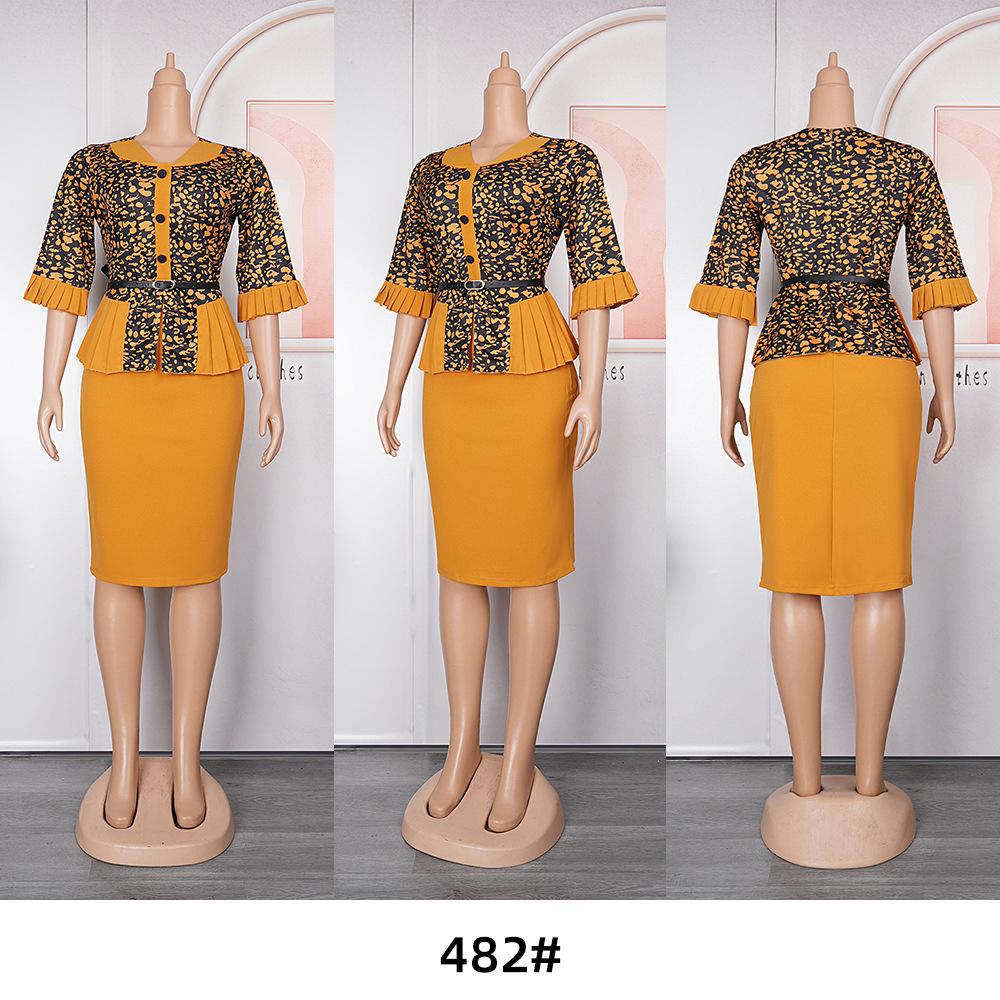 Mediocre Printed Floral OL Office Dress African New Fashion Style Super Elegant Plus Size Women's Clothing K0358