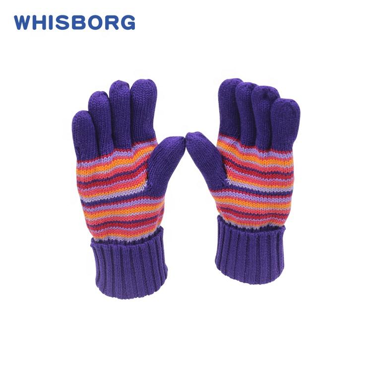 Warm Knitted Cute OEM Winter Baby Striped Girls Blue Children Cotton Gloves
