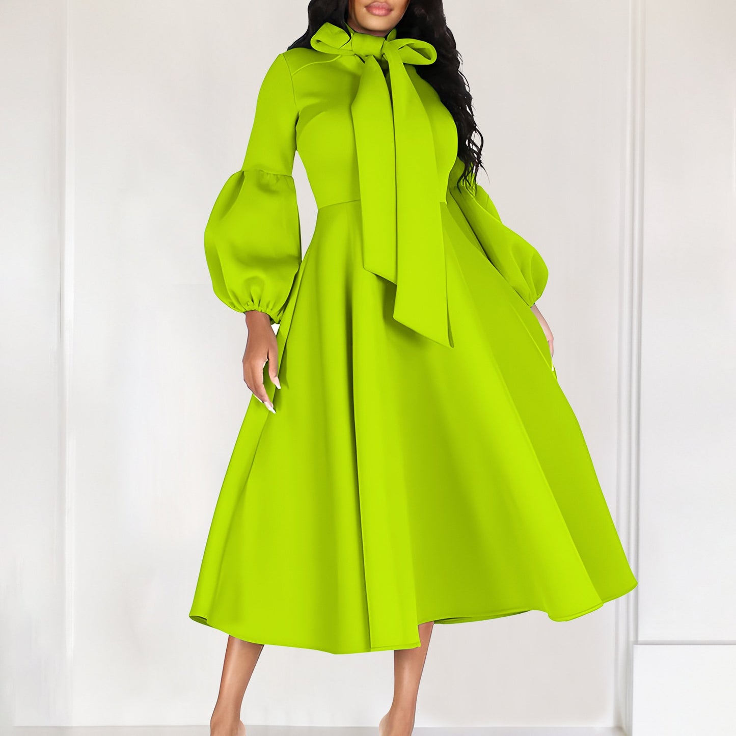 New Women's Elegant Elegant Women's Puff Cuff Large Skirt High Waist Women's Office Dress