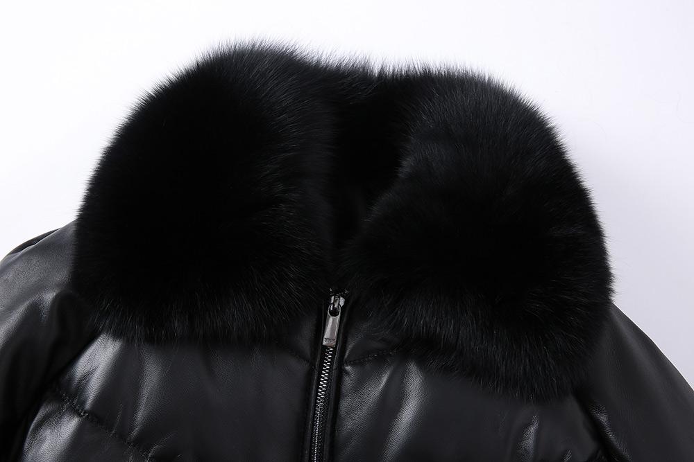 2021 Latest Men's High Custom Bomber Black Real Fox Fur Collar High Grade Duck Down With Black Real Sheepskin Jacket