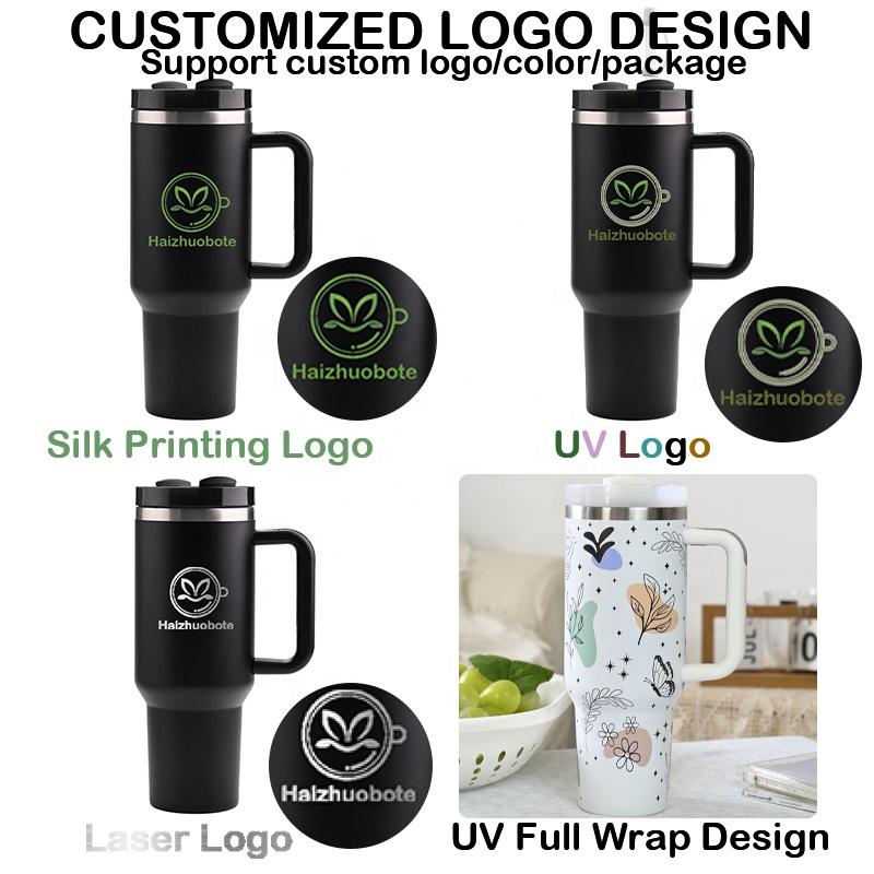 Custom Logo H2.0 40 Oz 30 Oz Double Wall Stainless Steel Travel Coffee Mug Thermos 40 Oz Tumbler With Handle And Straw