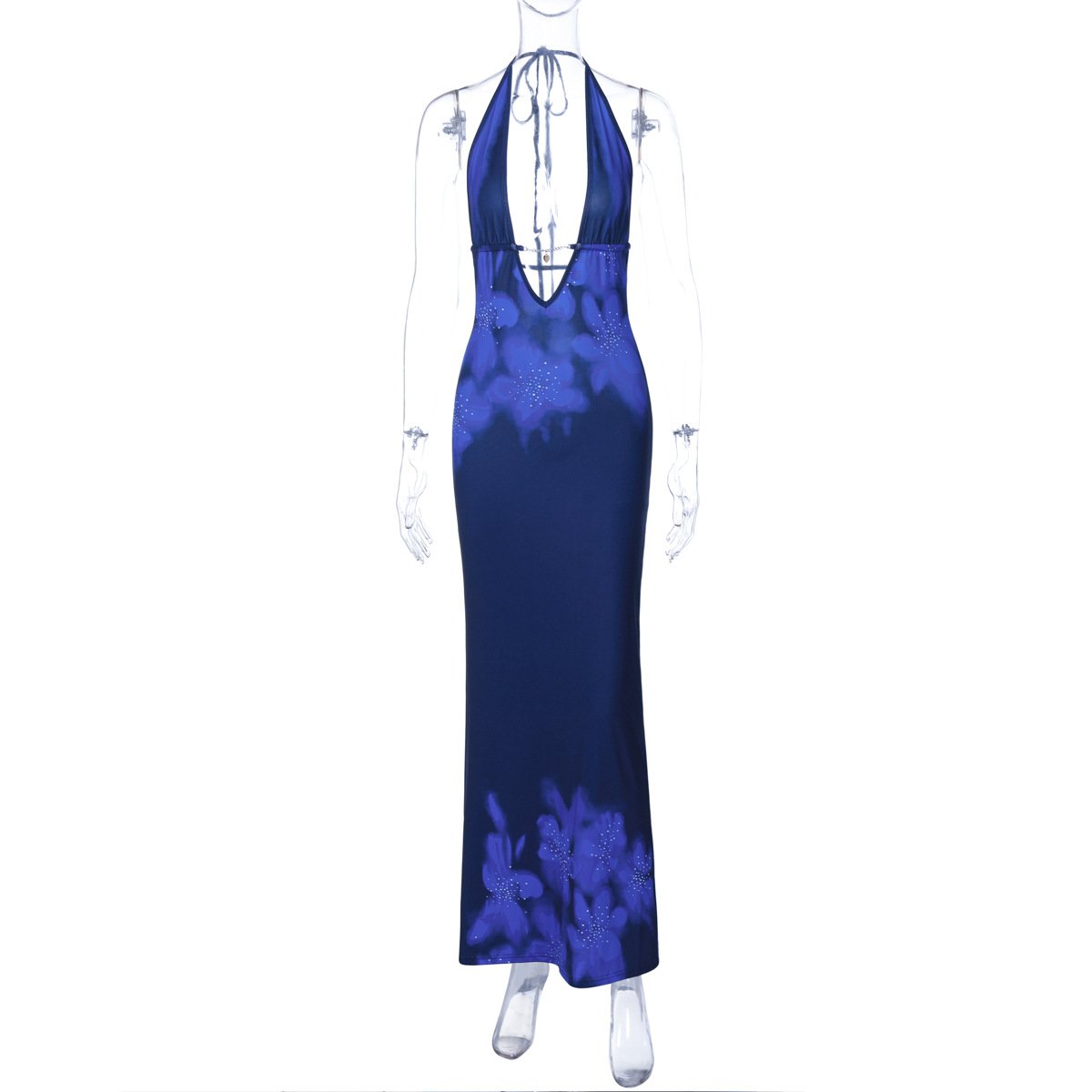 Fashion Women's 2025 Autumn New Fashion Printing Sexy Backless Slim Split Lace Dress Wholesale Maxi Dress