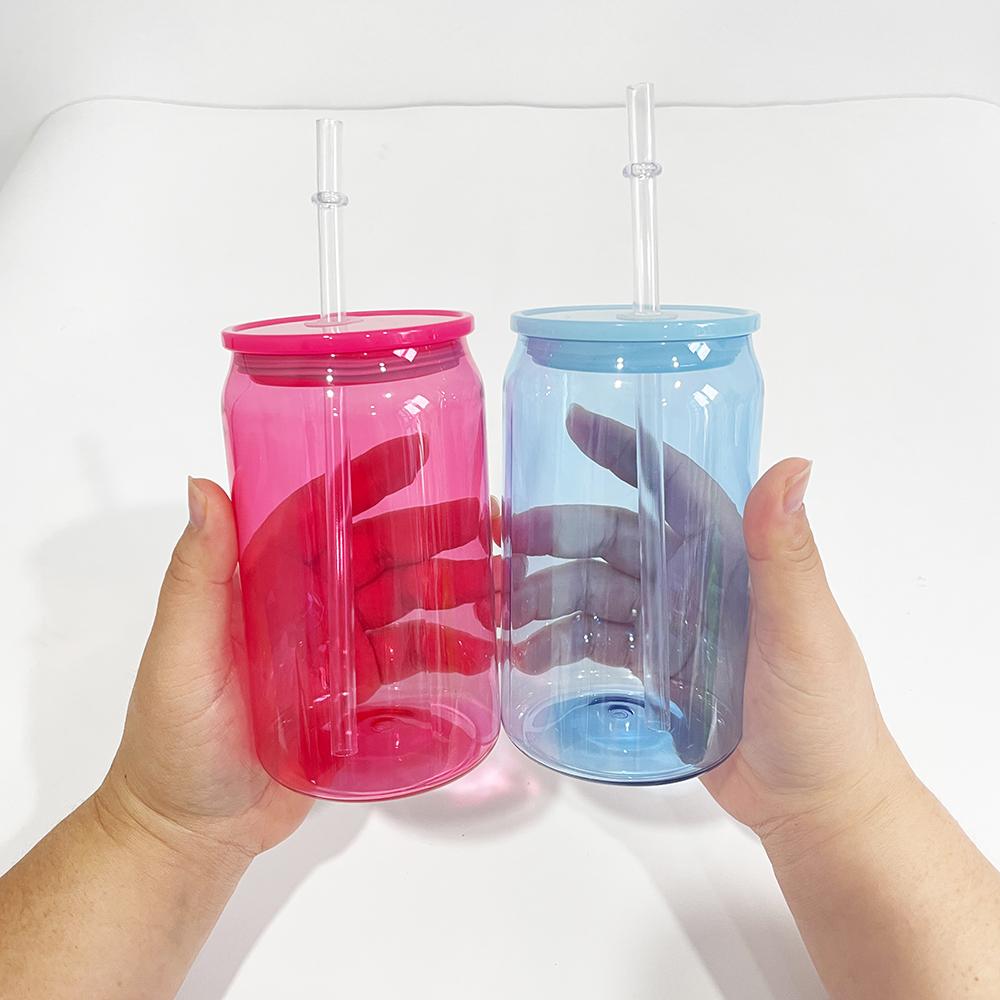RTS Color Jelly 16 Oz Children's Acrylic Can With Lid And Straw Clear Plastic Cup-Shaped Drink For UV DTF Packaging